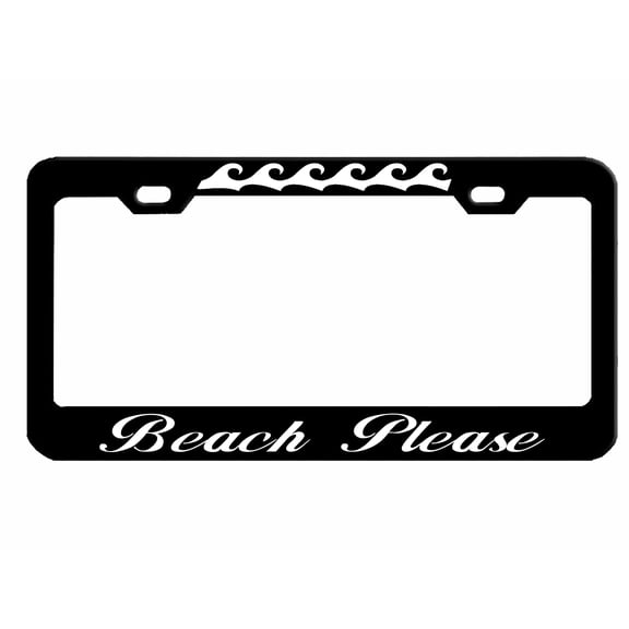 Beach Please Style Metal License Plate Frame Personalized/Car Accessories Car Tag Holder Cover (Black/White)