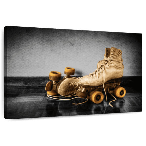 Elephant Stock Vintage Skates Pop Wall Art - Horizontal Canvas Wall Art - Living Room Wall Decor - Hobbies And Lifestyle Canvas - Beige And Black Decor - 12" x 8"