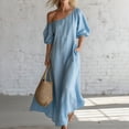 thumbnail image 6 of Karymi One Shoulder Maxi Dress, Casual Off Shoulder Puff Sleeve Solid Flowy Dress with Pockets, Summer Loose Beach Cover-Up Dress Easter Dresses for Women 2026, 6 of 8
