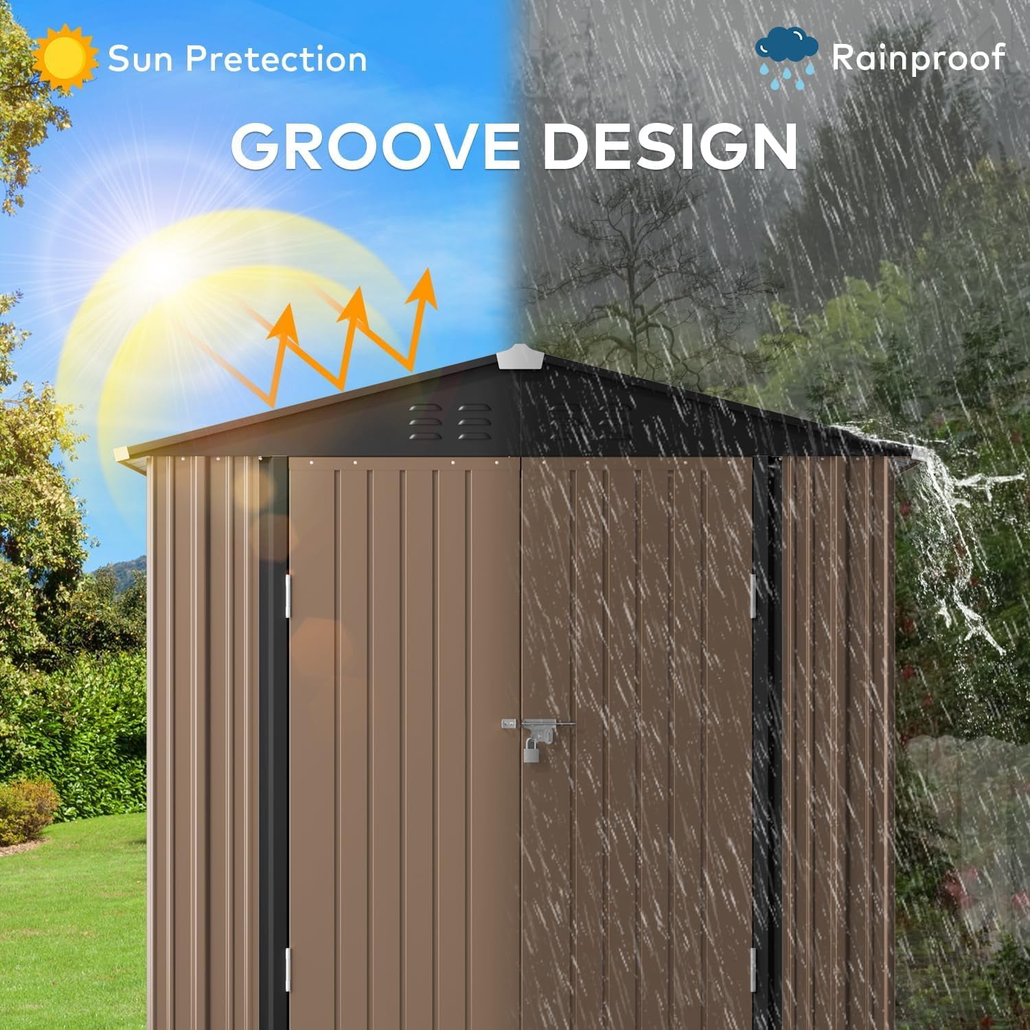 Lofka 6' x 4' FT Outdoor Storage Shed, Outside Metal Tool Shed with Lockable Doors ,Light Brown
