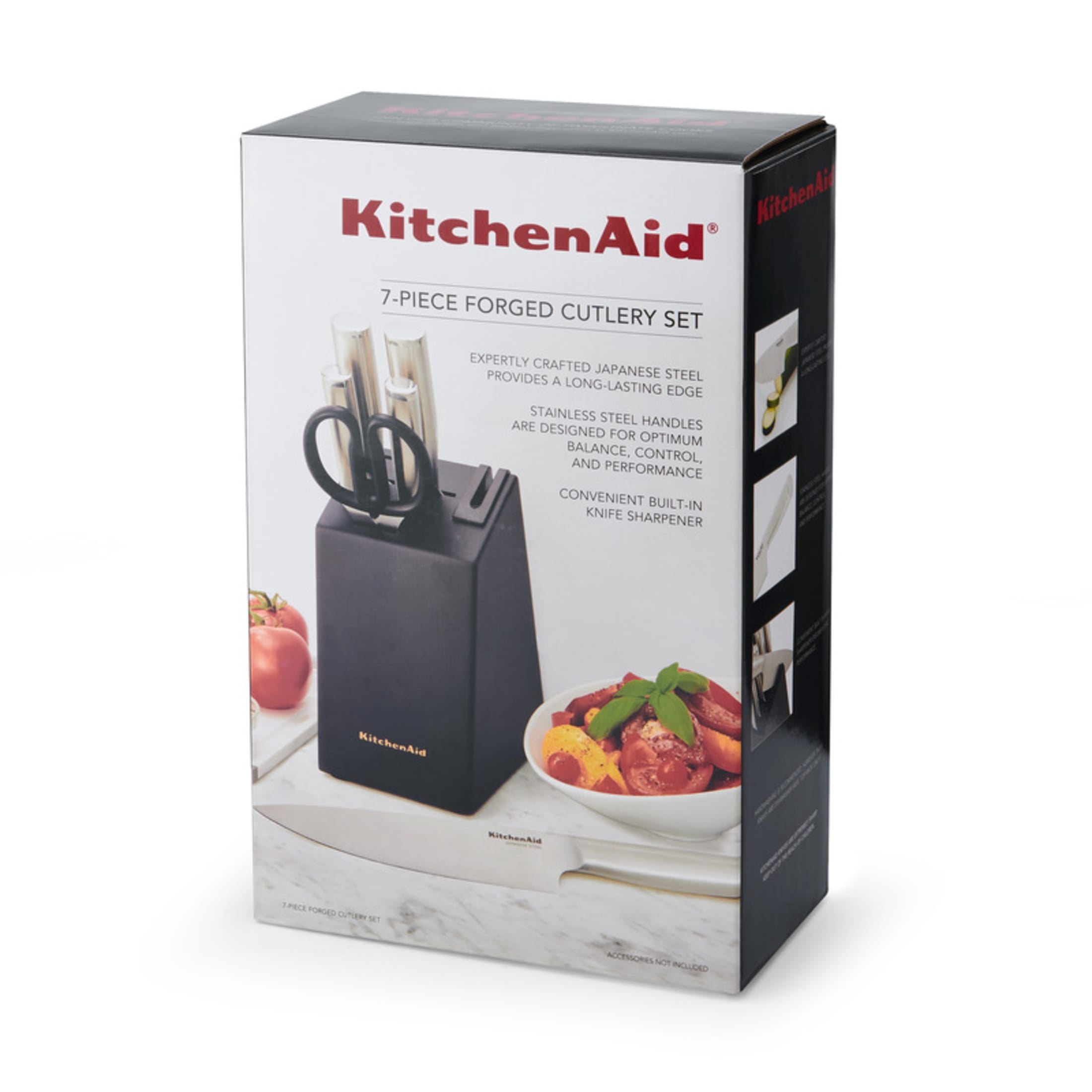 KitchenAid Gourmet 7-Piece Forged Knife Block Set with Built-In Sharpener, Stainless Steel Handles, Black