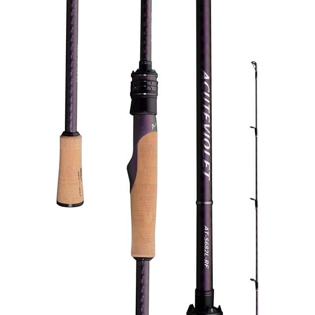 PURELURE ACUTEVIOLET Fishing Rod Regular Fast Action, Jerkbait Rod Spinning & Baitcasting 2 Piece, TORAY 36 Ton Carbon Fiber, Titanium Frame with Torzite Guide Ring, Carbon Reel Seat 3A Cork Handle