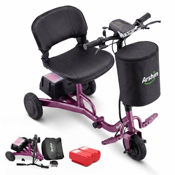 Upgrade Mobility Scooter Lightweight Foldable,All Terrain Mobility Scooters for Seniors & Adults,Arshin 300lbs Mobility Aids for Elderly,2 Batteries,Variable Speed(Purple)