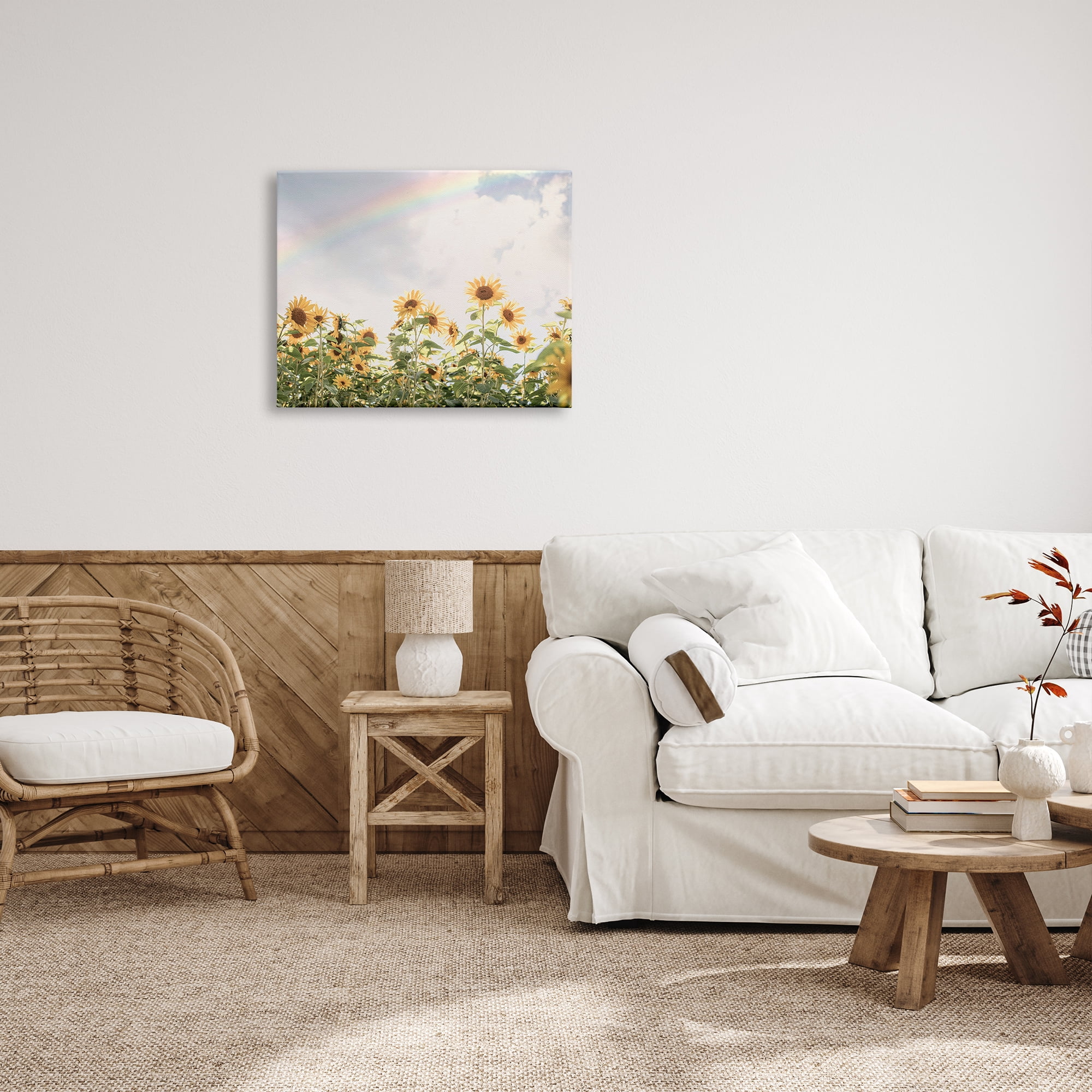 Stupell Industries Rainbow over Sunflowers Botanical & Floral Photography Gallery Wrapped Canvas Print Wall Art, 30 x 24