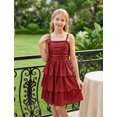 thumbnail image 5 of IBTOM CASTLE Teen Girl Glitter Ruffle Metallic Adjustable Spaghetti Straps Dress Square Neck Tiered Hemline Tween Pageant Homecoming Graduation Prom Outfits Junior Formal Easter Dress Red, 5 of 7