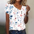 thumbnail image 2 of Dazajoo Womens Floral Print Tops Summer Dressy Casual Slant Collar Tunic Blouses 2024 Trendy Petal Sleeve V Neck Graphic Tunic Tee with Button for Women,White,XL, 2 of 5