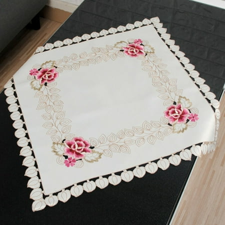 

Yannee White Square Vintage Floral Tablecloth Embroidered Lace Table Runner Decor