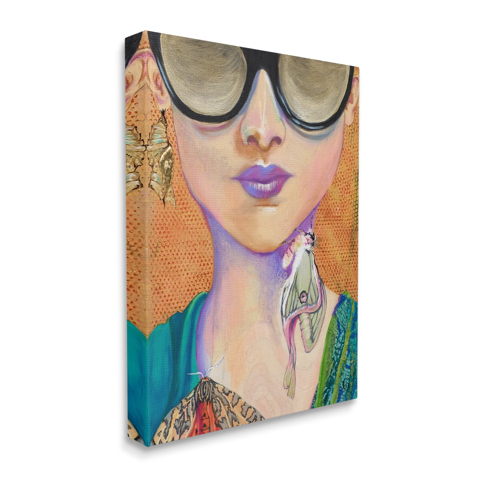 Stupell Industries Woman Wearing Butterfly Insect Jewelry Sunglasses Painting Painting Gallery Wrapped Canvas Print Wall Art, Design by Stacy Gresell