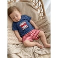 thumbnail image 4 of BemeyourBBs 2Pcs Toddler Baby Boy 4th of July Outfit Newborn Baby Boys Patriot Independence Day Summer Clothes Short Sleeve America Flag in Truck Embroidery TShirt Tops and Plaid Pockets Shorts Set, 4 of 9