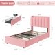 thumbnail image 2 of QinaQin Base de cama tapizada con luces LED, 2 cajones y cabecera ondulada, cama con almacenamiento ideal para niñas, diseño moderno que no requiere box spring, 2 of 7