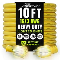 10ft Outdoor/Indoor Extension Cord 16/3 Gauge Heavy Duty 3 Prong SJTW, Waterproof, Flexible Cold-Resistant Long Power Cord,125 Amp 1625W, Yellow by LifeSupplyUSA