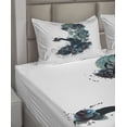 thumbnail image 2 of Ambesonne Skull Fitted & Top Sheet Set with Shams, Grunge Skull Lady Roses Print, Petrol Blue White, 2 of 4