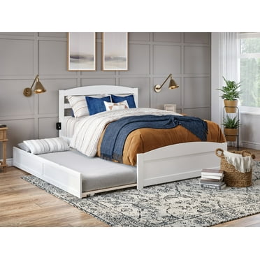 AFI Warren Full Wood Platform Bed with Headboard Footboard & Twin Trundle, White