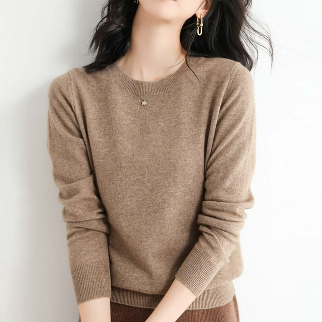 Hamky Chandails pour Femmes Chandails Légers Chandails pour Femmes Manches Longues Col Rond Léger Doux Tricoté Chandail Tricoté Blouse Automne Chandails Hauts Tricotés Kaki P