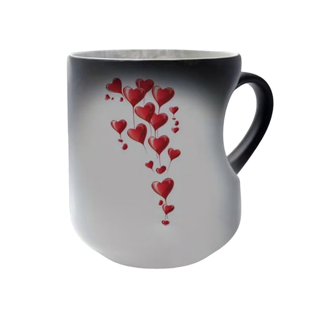 TIELUTT Heart Shaped Color Changing Ceramic Mug Thermochromic Reveal Design with Reveal Pattern Novelty Cute Glass Cups Kitchen Cups Fancy Divided Glass Food Storage Containers Cups Tumblers Outdoor