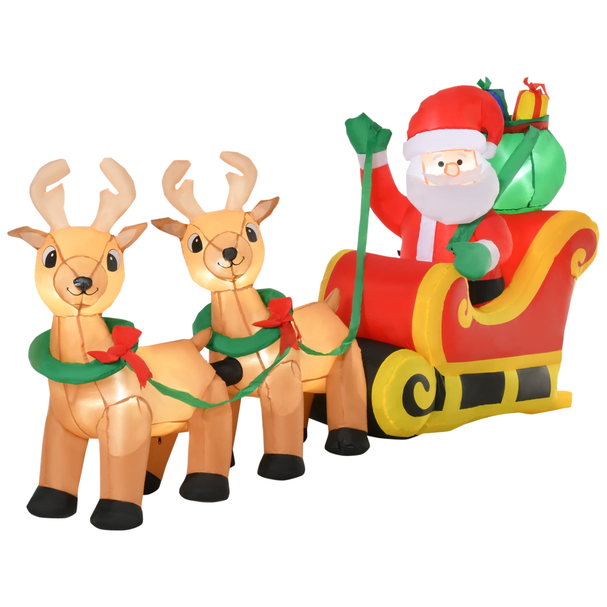 Christmas Inflatable Santa Claus with Sleigh and Reindeer, Outdoor Yard Decoration with LED Lights, Yellow, 94.5 in x 22.5 in x 44 in