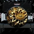 thumbnail image 1 of 3D Gold Abstract Flower Pattern Polyester Universal Spare Wheel Tire Cover Wheel Covers for Trailer RV SUV Truck Camper, 1 of 5
