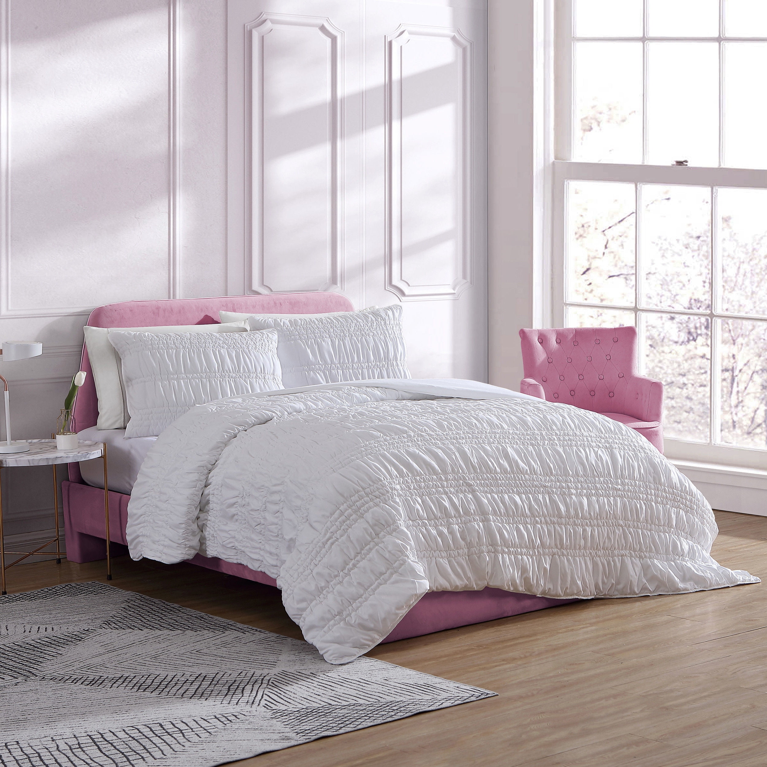 Betsey Johnson Boudoir Solid White King Quilt Set