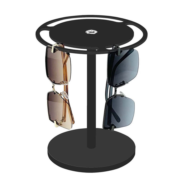 Acrylic 360° Rotating Sunglasses & Jewelry Holder – Black Display Stand With Tray, Holds 9+ Pairs, Easy Assembly
