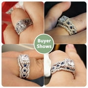 Newshe Jewellery Wedding Ring Set For Women 925 Sterling Silver Engagement 2.5ct Princess White 3pcs Cz Blue Size 8