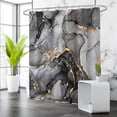 thumbnail image 4 of Small Stall Shower Curtain 36 x 72 Inch, Half Narrow Abstract Marble for Bathroom, Modern Luxury Art Decor Ink Texture Fabric Shower Curtain Set with Hooks, Black Grey, 4 of 12