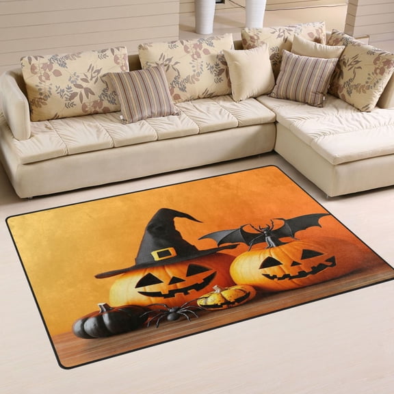 Non-Slip Area Rug 31"x20" Indoor Washable Floor Mats Carpet Printed for Living Room, Bedroom, Home Decor Cute Halloween Pumpkins