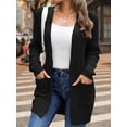 thumbnail image 2 of Mengpipi Women's Cardigan Sweater Loose Long Sleeve Open Front Knit Coat with Pockets, Black-L(12-14), 2 of 7