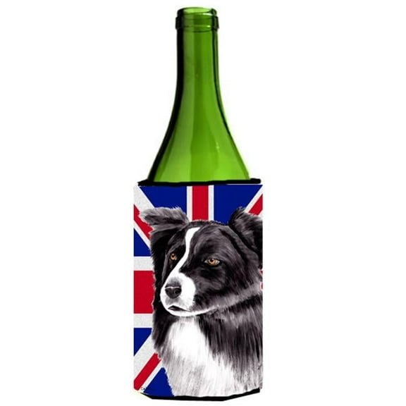 Border Collie With English Union Jack British Flag Wine bottle sleeve Hugger - 24 Oz.