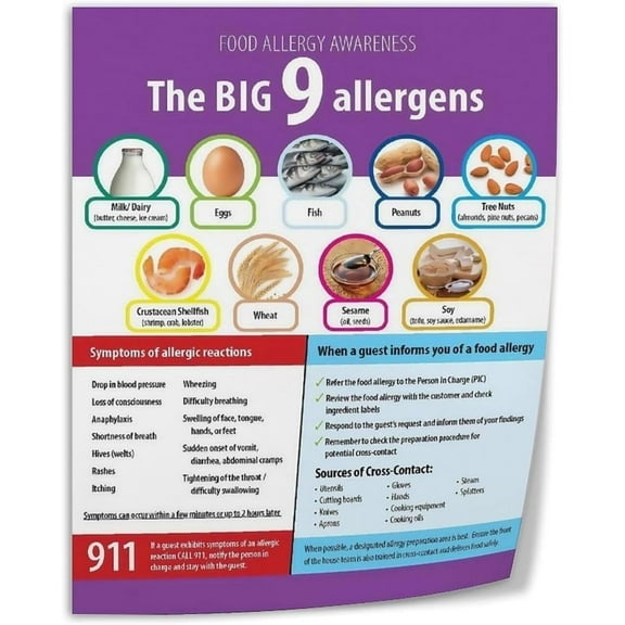 9 Major Food Allergens Food Allergen Awareness Health And Safety Poster (13) Canvas Print Wall Art Decoration Living Room Office Bedroom Aesthetic