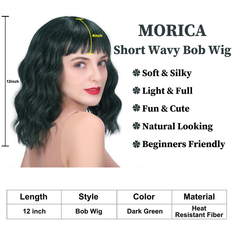 MORICA Hair Synthetic Curly Bob Wig with Bangs Short Wavy  display picture 2