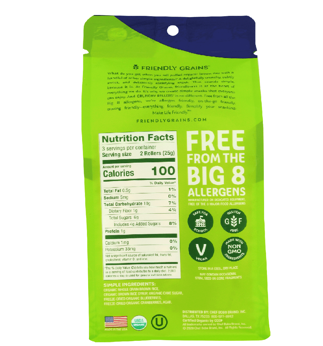 Friendly Grains Crunchy Rice Rollers – Mixed Berry - Delicious Crispy Puffed Gluten-Free Brown Rice Cakes – Healthy Snacks for Adults and Kids – Tasty, Nutritious Alternative to Chips (8 Packs of 6)
