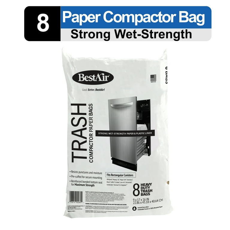 BestAir Heavy Duty Paper Trash Compactor Bags, Pre-Cuffed, 8 Bags for Your Home