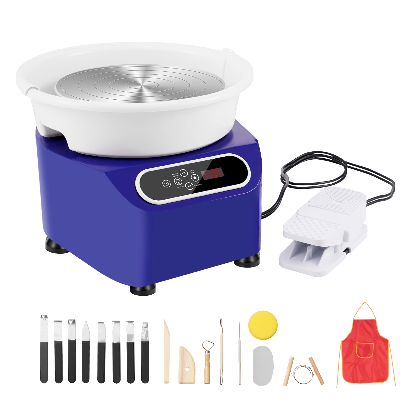 KFFKFF Ceramic Creation Station, 11" Crafting Wheel, 450W Motorized Pottery Device with Foot Control & LCD Display, Direct-Drive Clay Wheel & Sculpting Tools for Art Projects, Blue