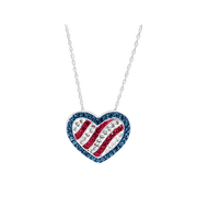 American Flag Pendant Necklace with Swarovski Crystals in Sterling Silver