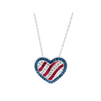 American Flag Pendant Necklace with Swarovski Crystals in Sterling Silver