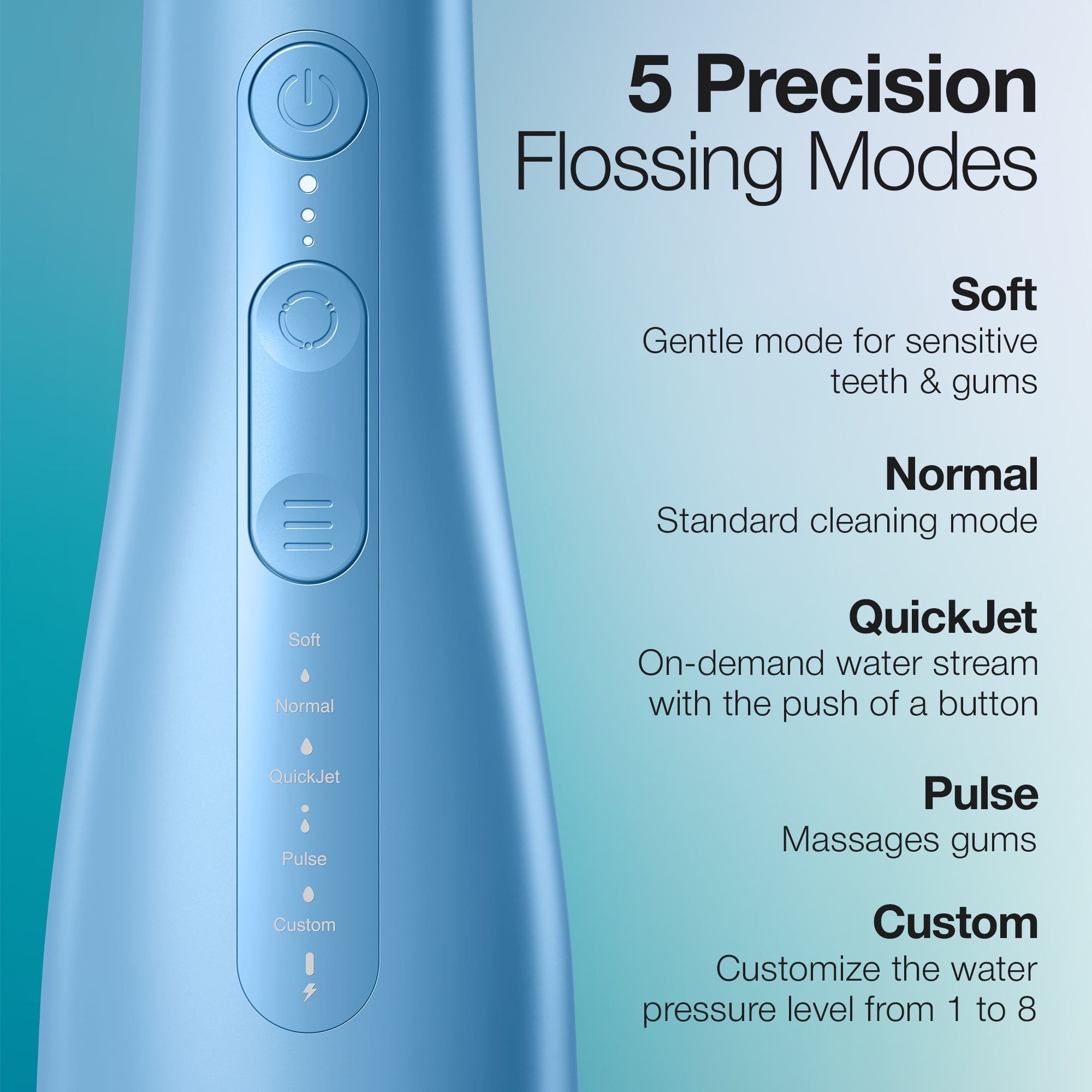 AquaSonic Precision Rechargeable Cordless Water Flosser with Travel Bag and 2 Standard Flossing Tips - Blue