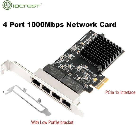 PCIe Carte Contrôleur Ethernet Gigabit 4 Ports 1x 1000Mbps Chips NIC RTL8111H avec Support Profil Bas pour Bureau