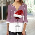 thumbnail image 3 of Camisetas con Cuello en V Mujeres Moda Impresa 3/4 Mangas Blusa, Top Cómodo Casual para el Hogar Y Diario, 3 of 4