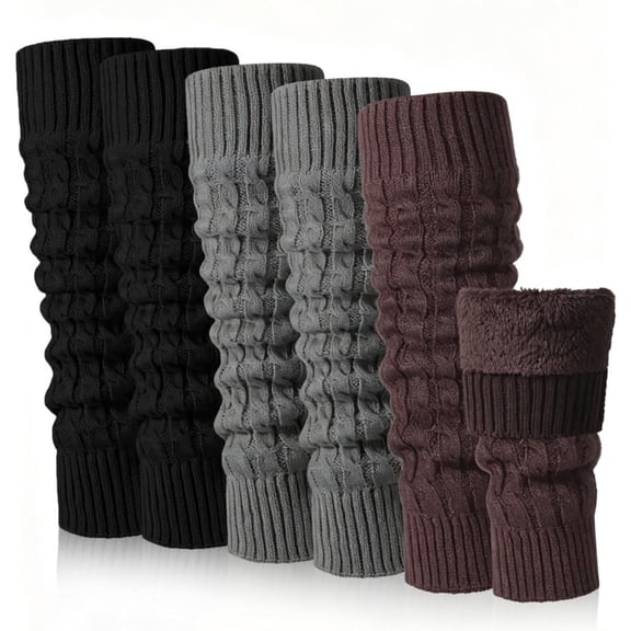 3 Pairs Women Fleece Lined Long Leg Warmers, Thermal Boot Socks For Ice Skating Daily Cold Weather Wear