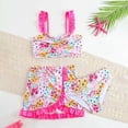 thumbnail image 2 of TOWED22 Girls Bathing Suits 3 Piece Swimsuit Bikini Set Quick Dry Cover Up Skirt Floral Print Swimwear 5-12 Years Hot Pink,3-4 Y, 2 of 7