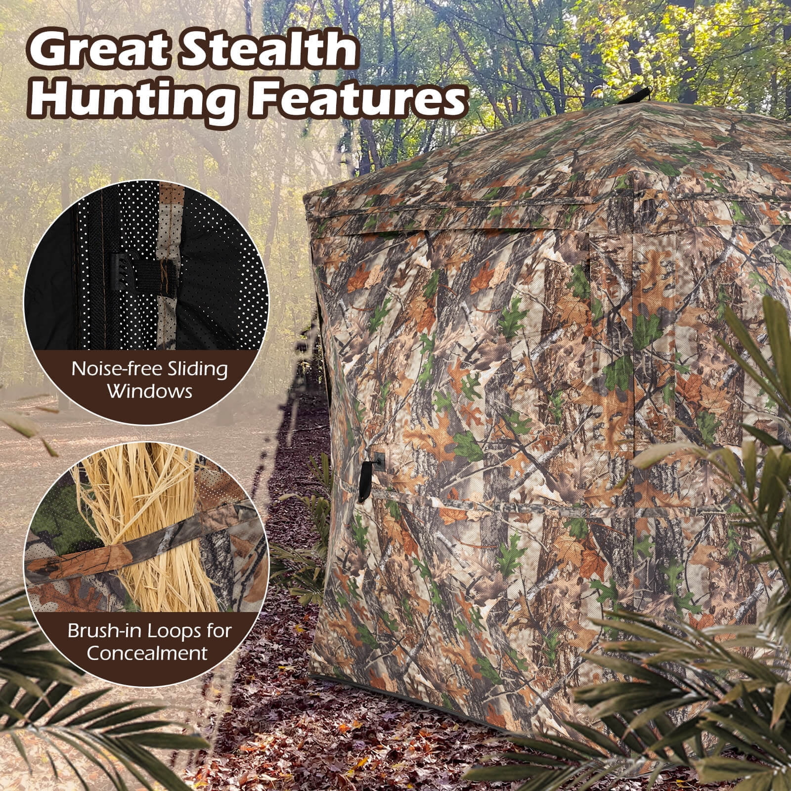 Costway 270° See Through Hunting Blind Tent, 2-3 Person Pop-Up Ground Blind with Windows