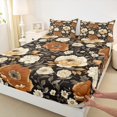 thumbnail image 3 of Manfei Retro Rustic Flower Twin Sheet Sets,Brown Beige Floral Twin Fitted Sheet,Natural Plant Theme Flat Sheet For Kids,Ultra Soft Home Decor,3 Pieces, 3 of 7