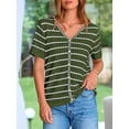 thumbnail image 3 of FreshPretty Women's Short Sleeve Sweater Spring Summer Crochet Knit Tops V Neck Striped Button Down Dressy Casual Blouses, 3 of 9