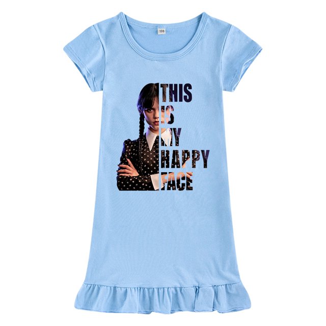 Wednesday Addams Robe Fille Wednesday Addams Pyjama Manches Courtes en Soie Glacée Chemise de Nuit-fanceye