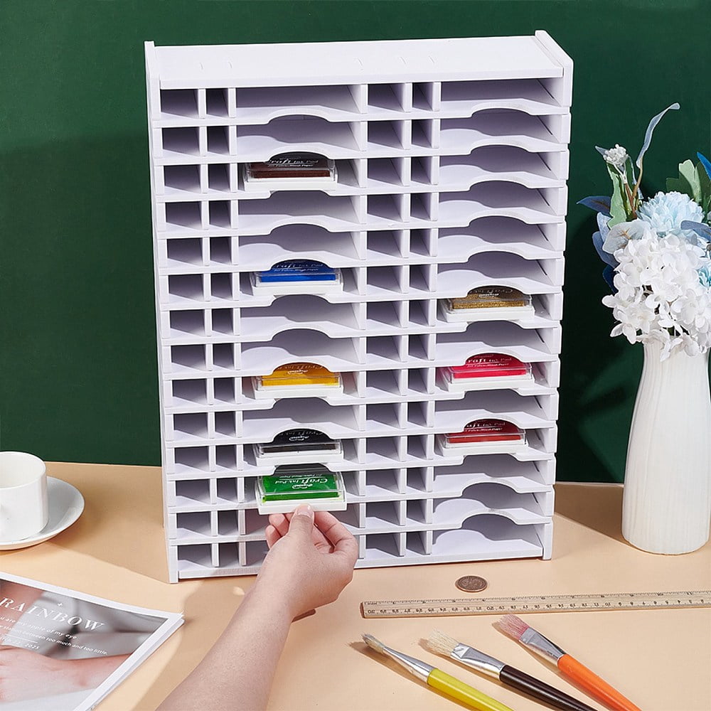 Ink Pad Storage Rack Stamp Organizer Holder for Desktop 28 Grids Inkpad Storage Box Inkpad Tray Organizer Rack Ink Pad Combo Racks 33.3x10.8x45cm