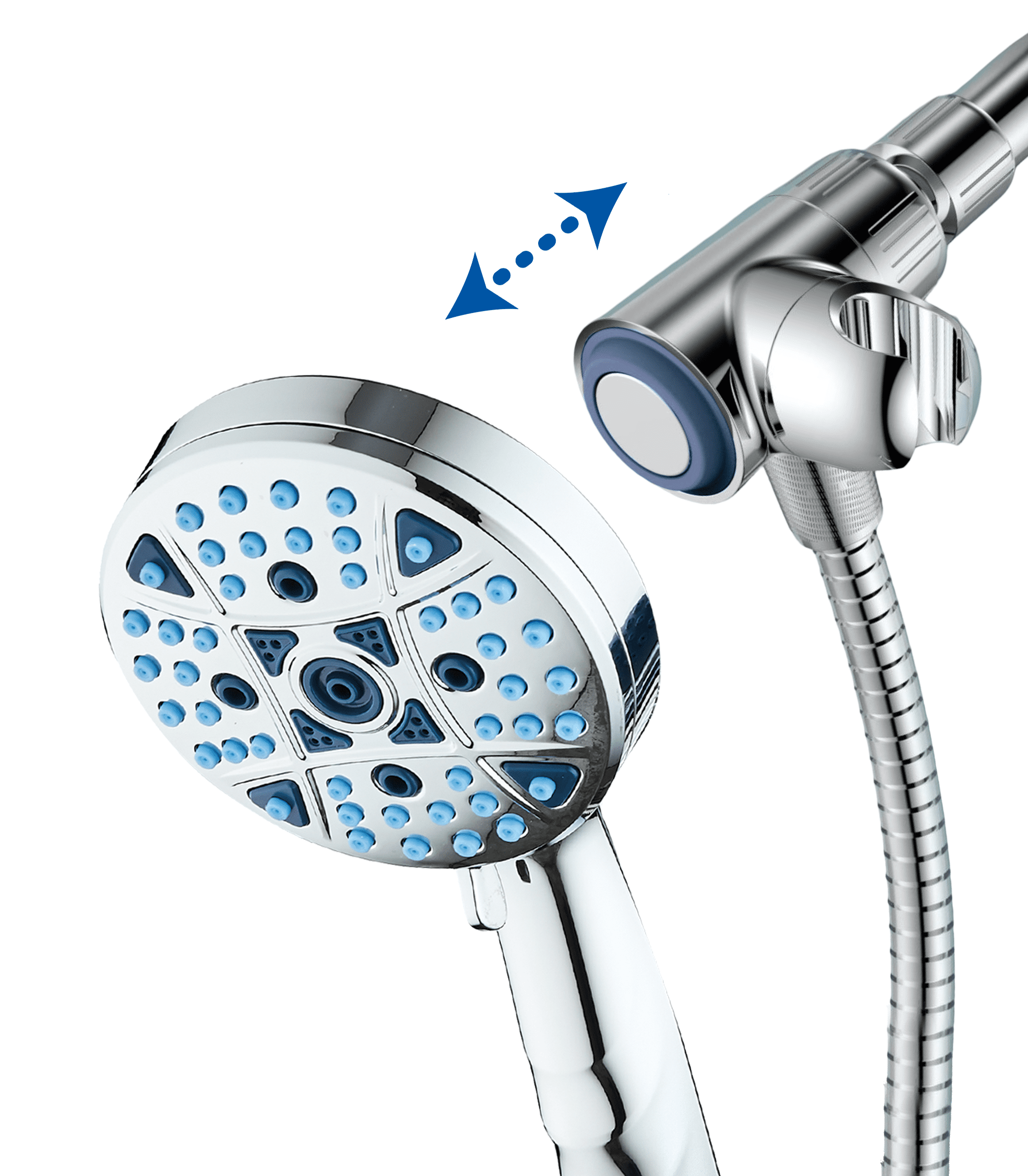 Magneton by AquaCare - High-pressure 8-setting Luxury Handheld Showerhead with Antimicrobial Nozzles, Space-age Socket-Lock Magnetic Docking and Dual-height Overhead Bracket