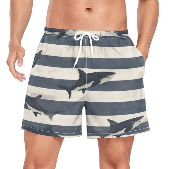 FORMRS Mens Swim Trunks Mesh Liner Quick Dry Casual Beach Board Shorts with Pockets, Sizes S-2XL, Dark Sharks