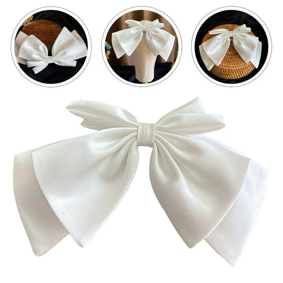 STRANDCHIC White Cloth Bow Headdress Stylish Hair Barrette for Weddings and Celebration Parties