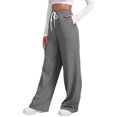 thumbnail image 2 of Sweatpants for Women Casual Elastic High Waist Drawstring Wide Straight Leg Sweat Pants with Zipper Pockets Loose Trousers, 2 of 9