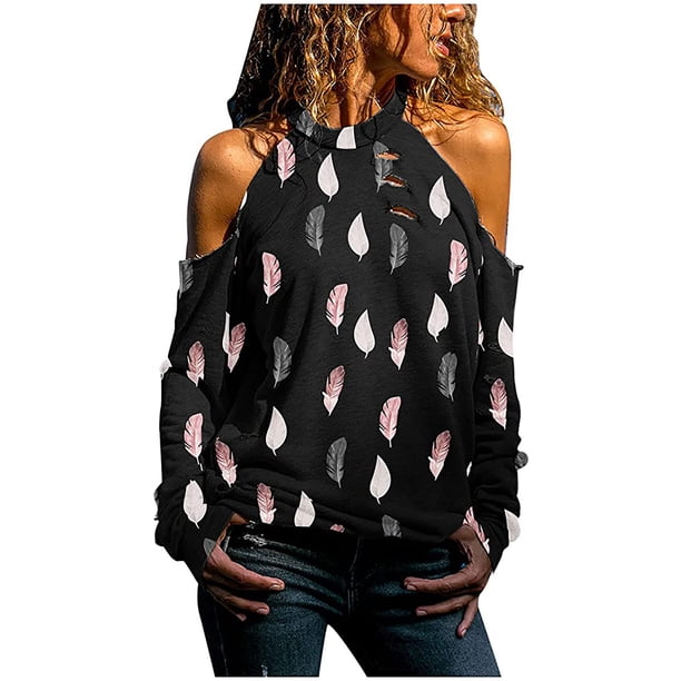 Blusa de manga larga con cuello redondo y estampado sin tirantes para mujer de moda de verano Fridja ghj987+272